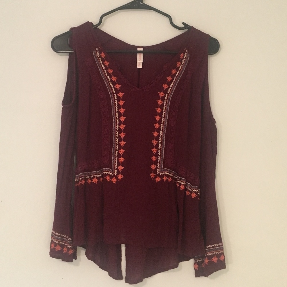 Burgundy Long-Sleeve Blouse